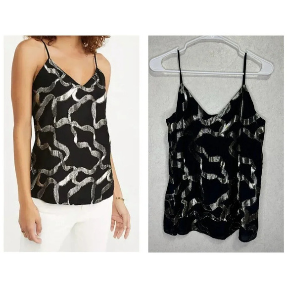 NWT ANN TAYLOR Black Metallic Gold Camisole Top SMALL Holiday Y2k Lightweight - Picture 1 of 6